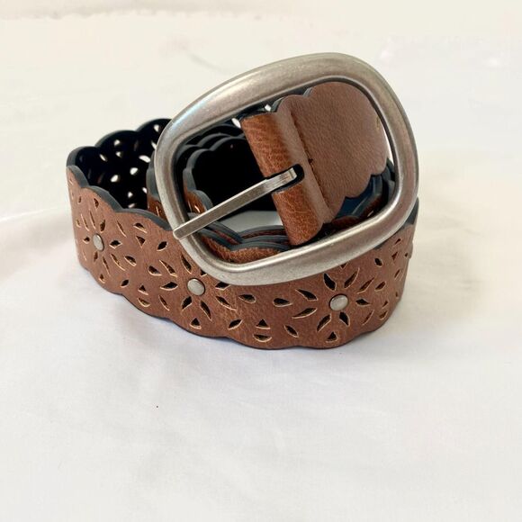 Plus Size Brown Silver Boho Floral Studded Waist Belt 49\